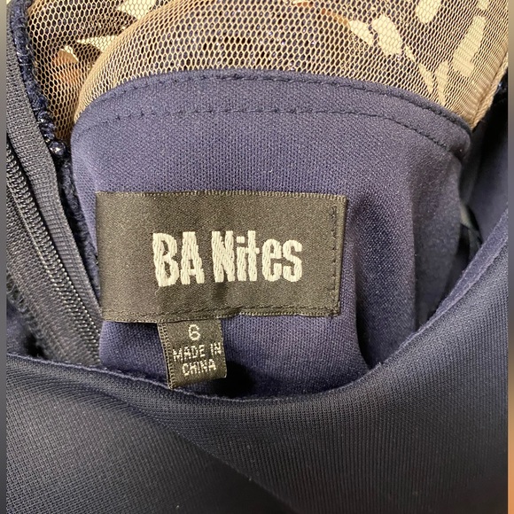 Le Chateau Navy Evening Dress with Lace/Nude Mesh Back - Picture 6 of 6